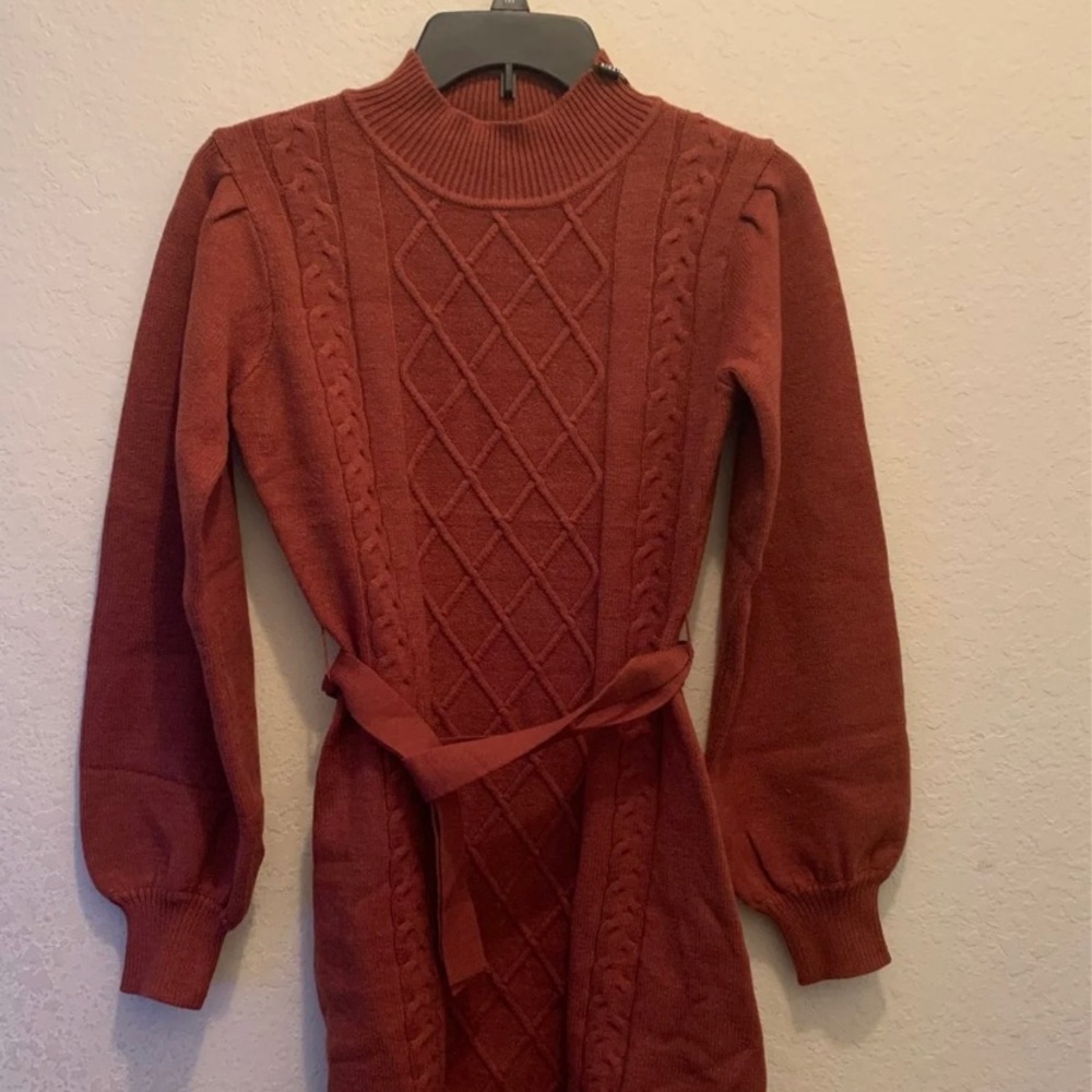 ✨HPx3✨NWT brown mock neck knit long sleeve sweater dress - Picture 4 of 8